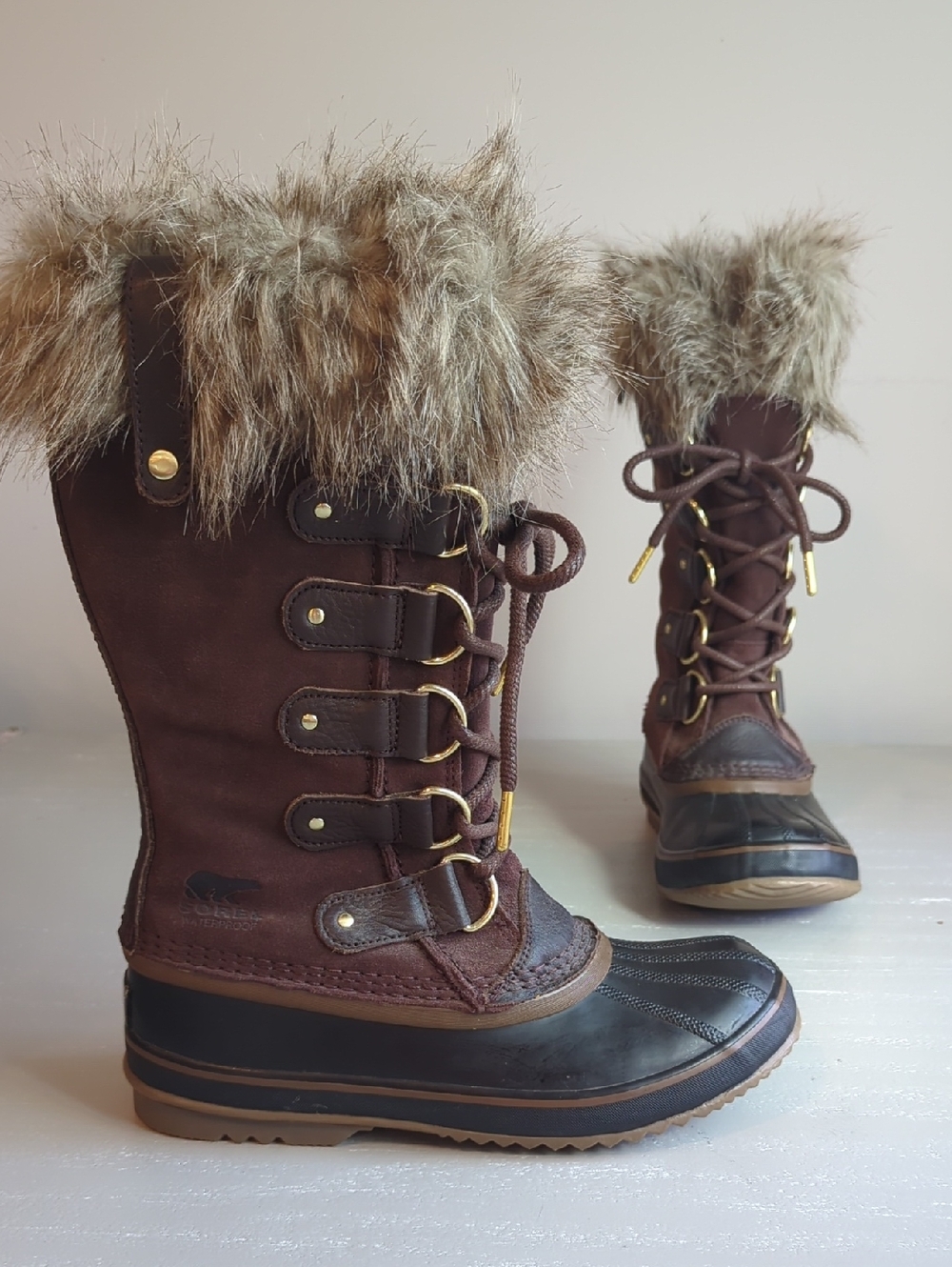 Sorel Snow Boots Joan Of Arctic Brown Waterproof Suede size 8